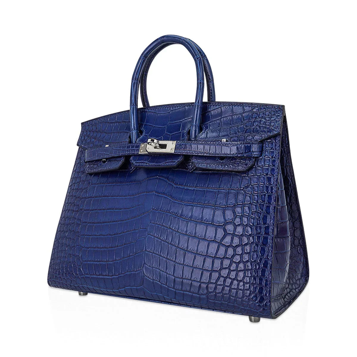 Limited Edition Birkin 25 Bag Sellier Indigo Aizome Porosus Crocodile with Palladium Hardware