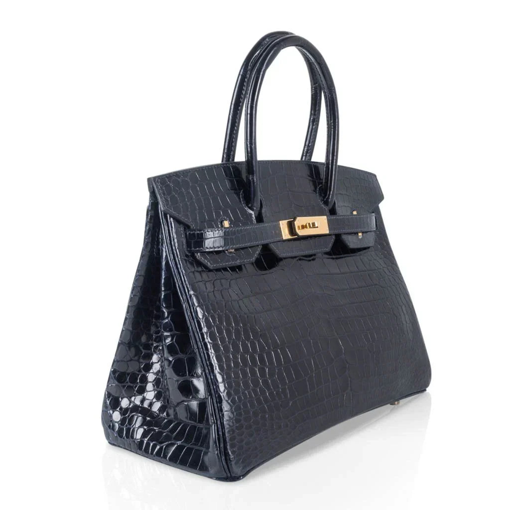 Birkin 30 Bag Blue Marine Porosus Crocodile Gold Hardware