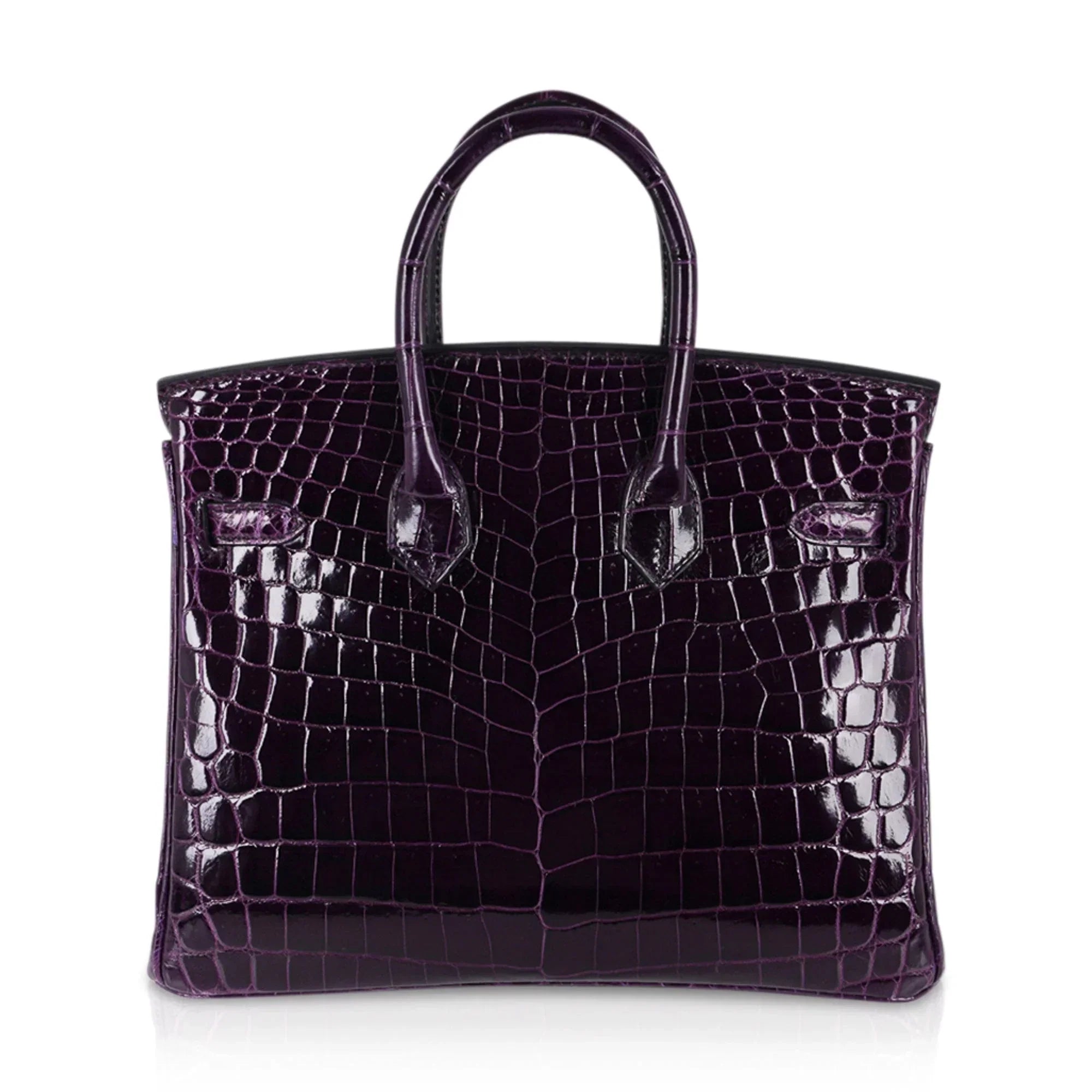 Birkin 25 Bag Aubergine Niloticus Crocodile with Gold Hardware