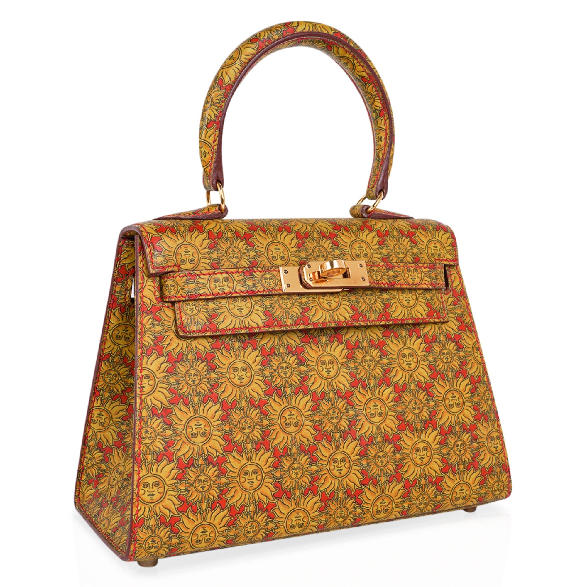Vintage Mini Kelly 20 Bag Sellier Soleil Box Leather with Gold Hardware