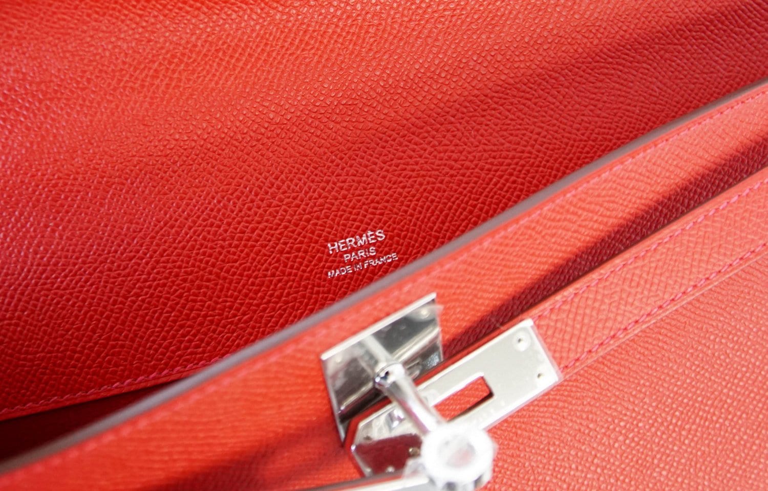 Kelly Cut Bag Clutch Rouge Casaque Epsom Palladium
