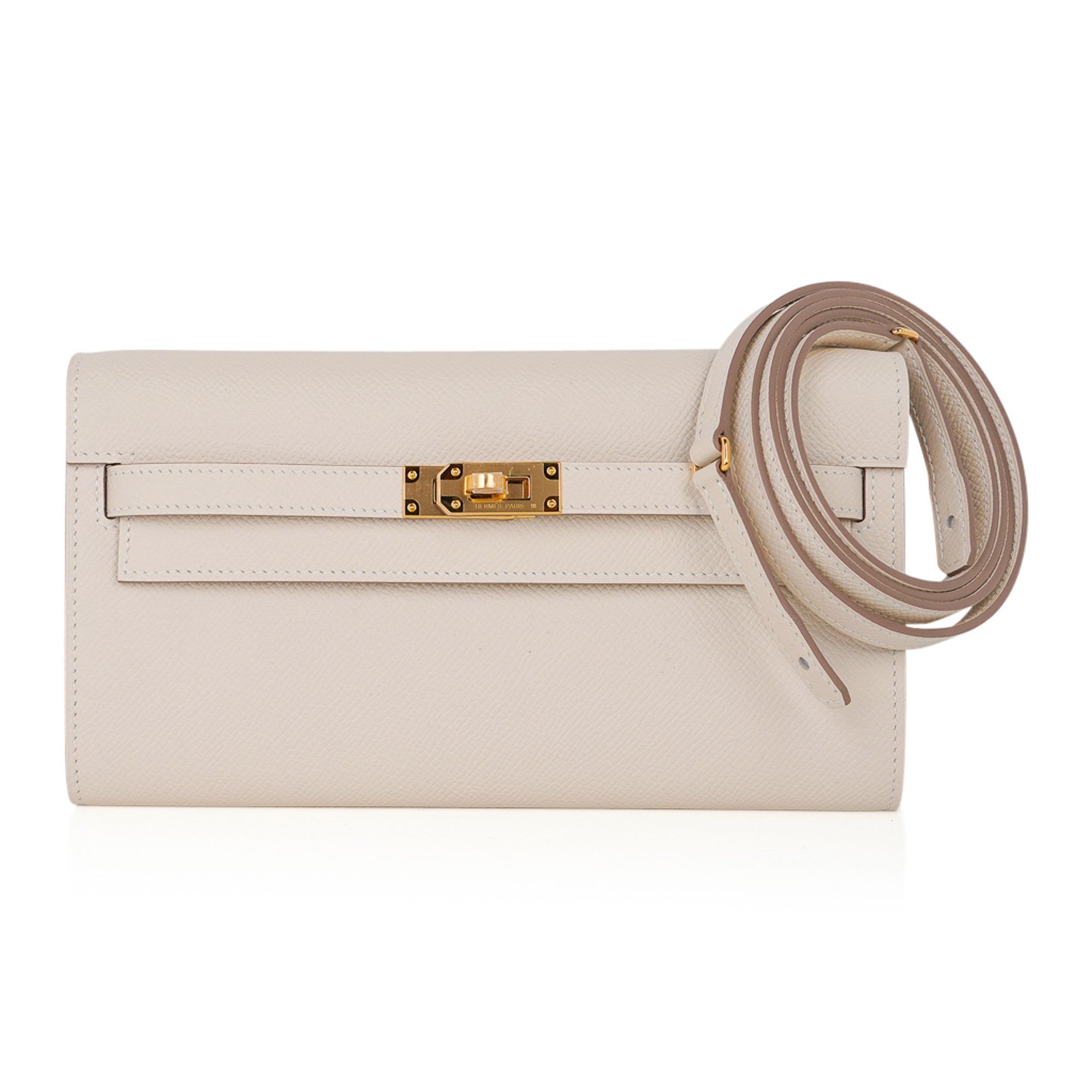Kelly Classique To Go Wallet Craie Epsom Gold Hardware New w/Box