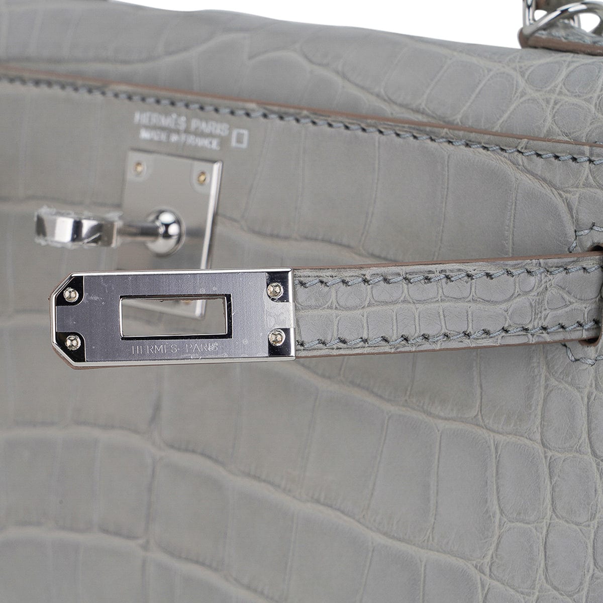 Limited Edition Mini Kelly 20 Sellier Matte Gris Perle Alligator Bag Palladium Hardware