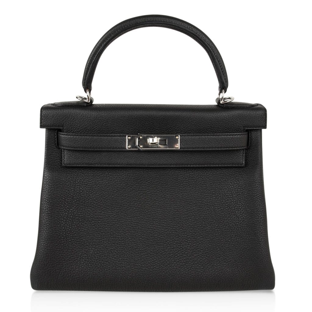 Kelly 28 Bag Black Retourne Togo Palladium Hardware