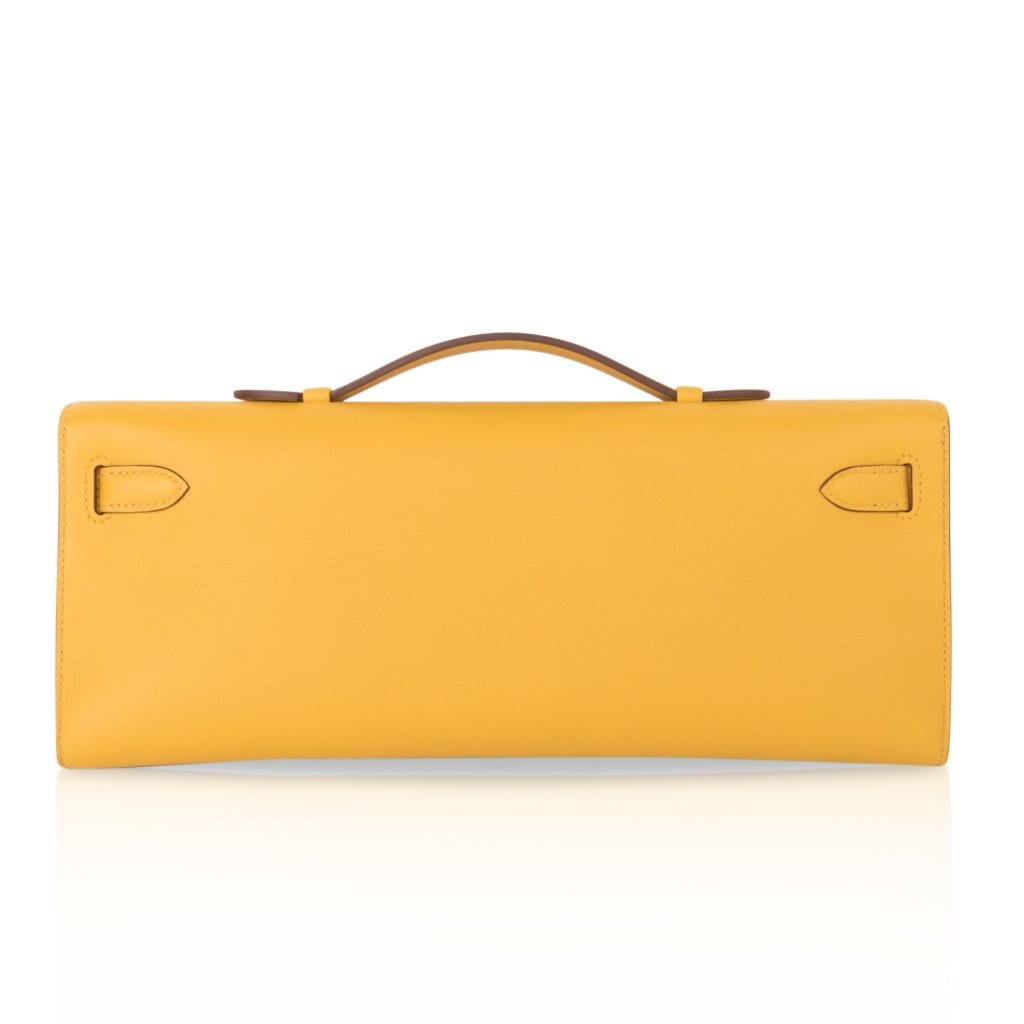 Kelly Cut Bag Jaune Ambre Clutch Swift Gold Hardware New