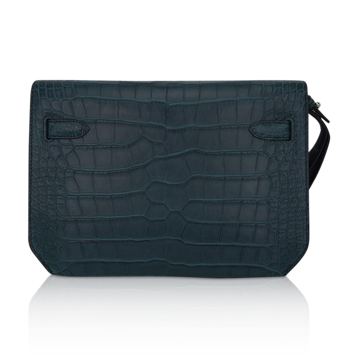 Kelly Depeches 25 Pouch Vert Rousseau Matte Alligator Palladium Hardware