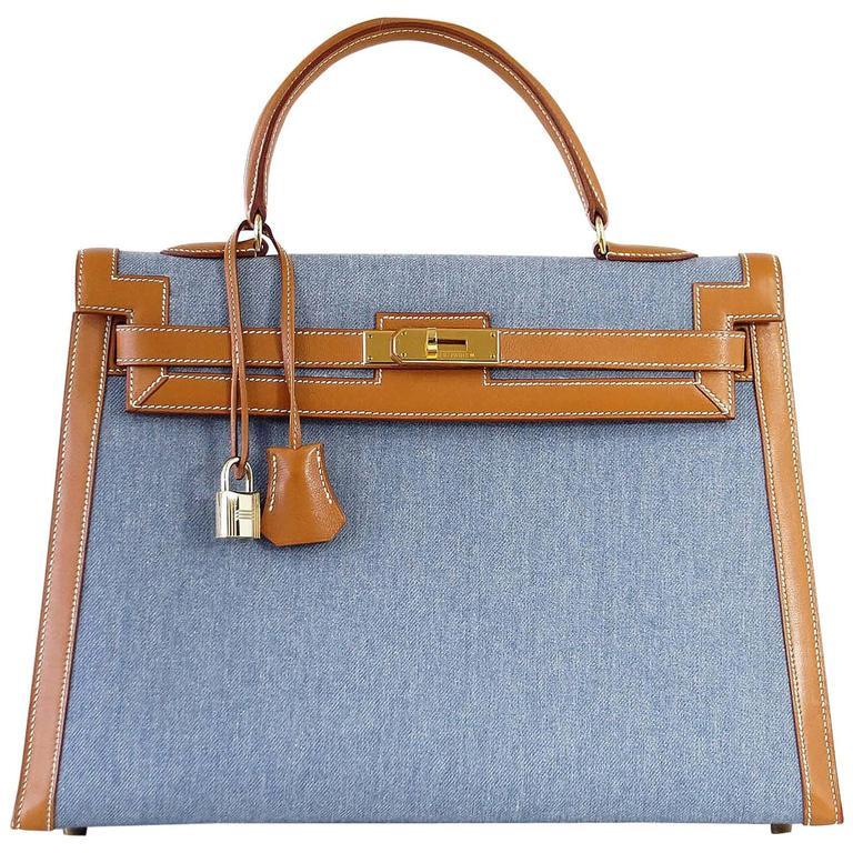 Kelly 35 Bag Vintage Denim and Barenia Sellier Gold Hardware Superb
