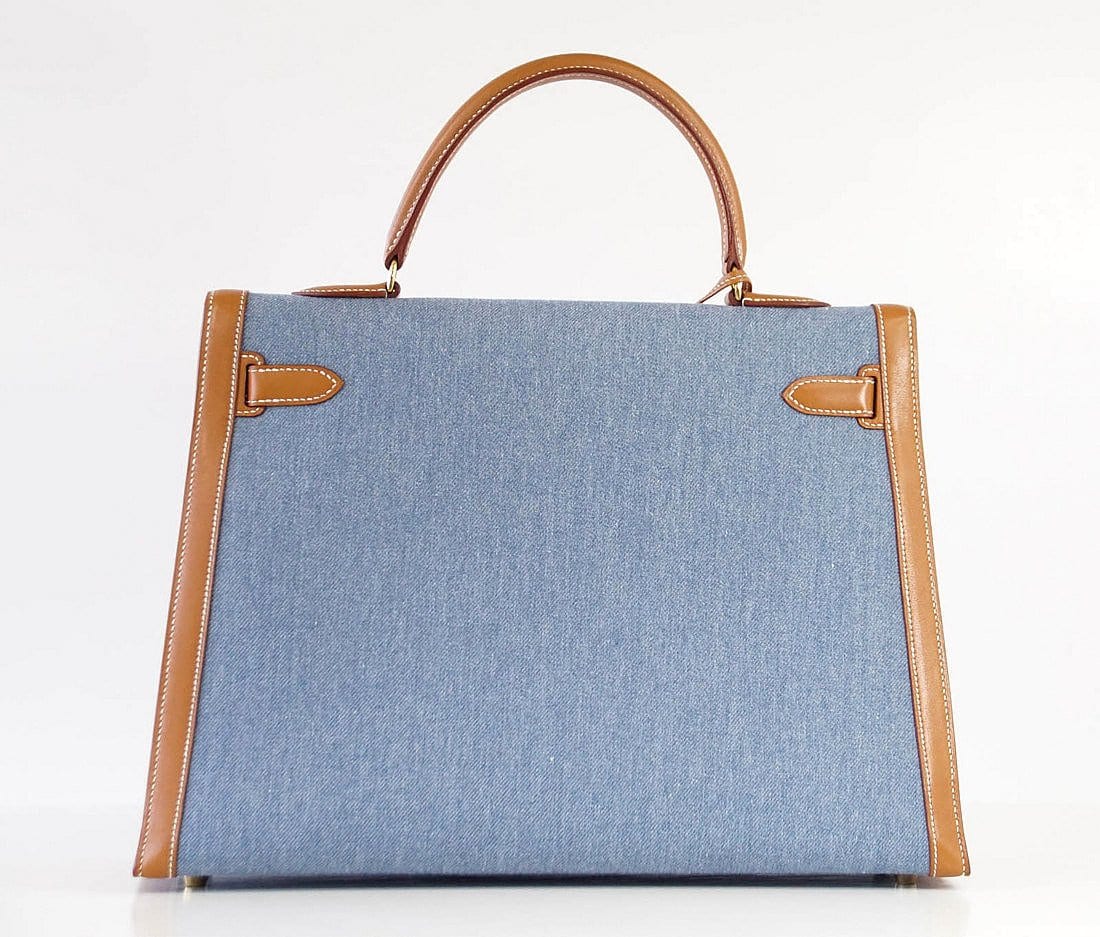 Kelly 35 Bag Vintage Denim and Barenia Sellier Gold Hardware Superb