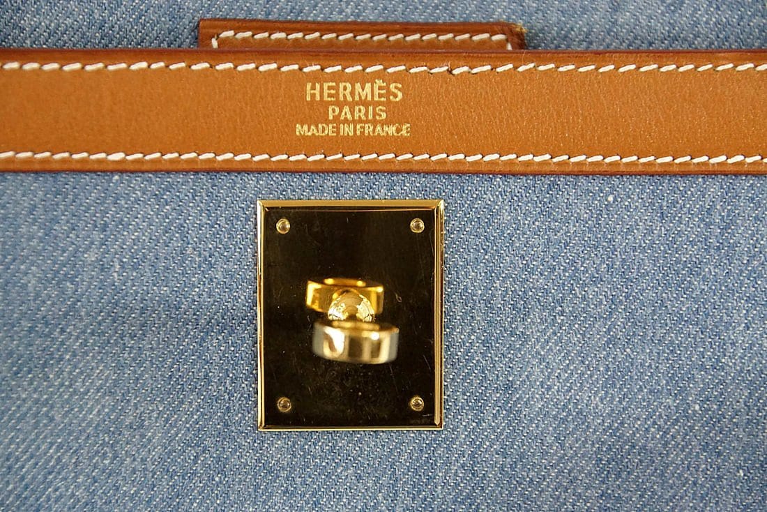 Kelly 35 Bag Vintage Denim and Barenia Sellier Gold Hardware Superb